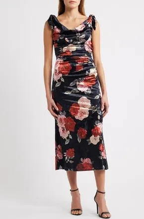 Lulus Teagan Floral Print Off the Shoulder Velvet Dress in Black Multi at Nordstrom Rack, Size X-Small
