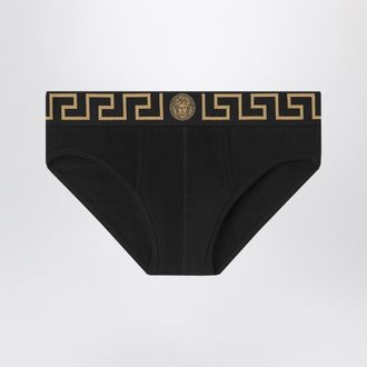 Versace Black Briefs With Greca Waistband