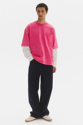 H&M Oversized layered cotton shirt in Bright Pink/color Block at Nordstrom, Size Xx-Large