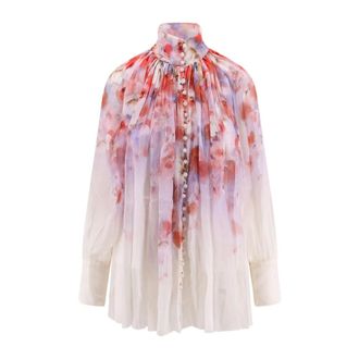 Zimmermann Overhemden, Dames, Roze, M, Polyester, Gedrukte Viscose Blouse met Hoge Hals
