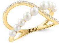 Effy 14K Yellow Gold Cultured Freshwater Pearl & Diamond Ring in White at Nordstrom Rack, Size 7