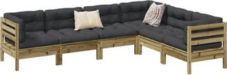 vidaXL Juego De Sof&aacute;s Jard&iacute;n 6 Pzas Con Cojines Madera Pino Impregnada Vidaxl