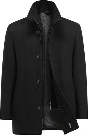 AlltheMen Mens Winter Wool Trench Coat Removable Double Collar Casual Peacoat Mid Length Overcoat Regular Fit Black XXL