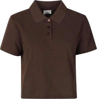 Saint Laurent Petit Polo Broderie - Dames - Tops - Bruin - Maat: L Katoen