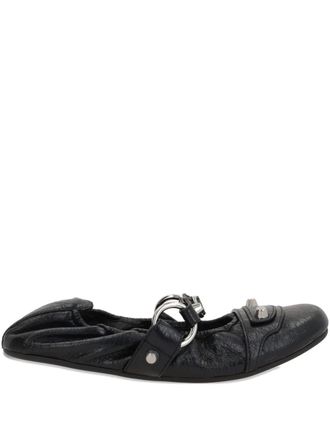 Balenciaga Womens Black Leather City Ballerinas - Size EU 41