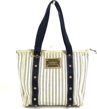 Louis Vuitton Ivory Navy Canvas Shoulder Bag Tote Bag (Pre-Owned)