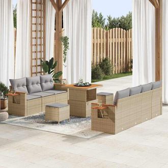 vidaXL Conjunto De Sof&aacute; De Jard&iacute;n Con Coj&iacute;n 10 Pcs Beige Y Gris Claro Vidaxl