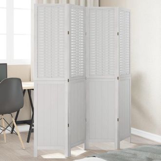 Berkfield Home Room Divider 4 Panels White Solid Wood Paulownia