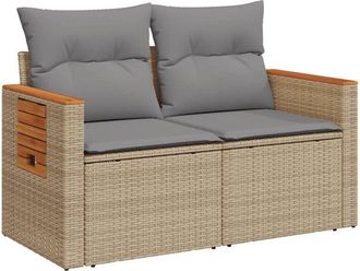 vidaXL Sof&aacute; De Jard&iacute;n Con Cojines De 2 Plazas Rat&aacute;n Sint&eacute;tico Beige Vidaxl