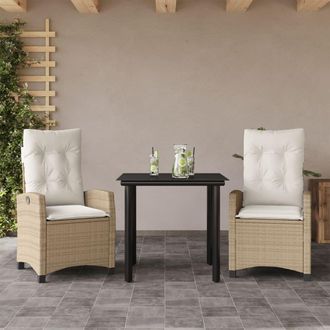 vidaXL Set Comedor De Jard&iacute;n 3 Pzas Con Cojines Rat&aacute;n Sint&eacute;tico Beige Vidaxl