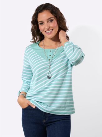 Casual Looks 3/4-Arm-Shirt CASUAL LOOKS Ringelshirt, Damen, Gr. 36, mint, ecru, gemustert, 65% Polyester, 35% Baumwolle, gemustert, gestreift, meliert, Rundhals, S