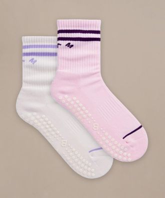 BAM Pilates Grip Crew Socks - 2 Pack -Size 4-7 - UK Size 4-7