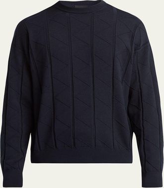 Giorgio Armani Mens Chevron-Knit Virgin Wool Crewneck Sweater