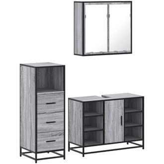 vidaXL Vidaxl - Set De Muebles De Ba&ntilde;o 3 Pzas Madera Contrachapada Gris Sonoma