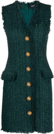 Balmain V-neck buttoned tweed minidress - women - Polyamide/Virgin Wool/Cotton/Cotton/Viscose - 36 - Green