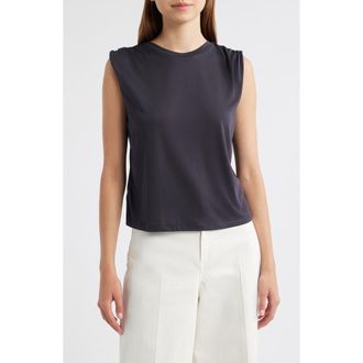 Mango Kiwi Gathered Shoulder Sleeveless T-Shirt in Charcoal at Nordstrom Rack, Size X-Small