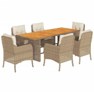vidaXL Set Comedor De Jard&iacute;n 7 Pzas Con Cojines Rat&aacute;n Sint&eacute;tico Beige Vidaxl