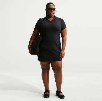 Nike Womens Nike Sportswear Chill Knit Slim Polo Dress (Plus Size) in Black | IU7867-010