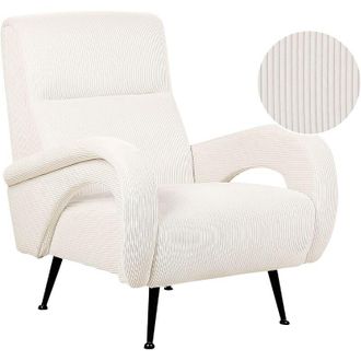 Beliani Sill&oacute;n Tapizado De Pana Estilo Retro Con Reposabrazos Blanco Crema Svalov