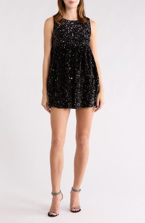 All in Favor Sequin Tiered Minidress in Black at Nordstrom Rack, Size X-Large