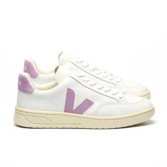 Veja Womens V-12 Leather Sneakers In Extra-White Orchid