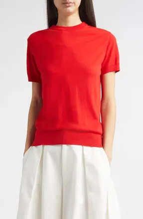 Nellie Partow Enzo Short Sleeve Virgin Wool Sweater in Poppy at Nordstrom, Size Medium