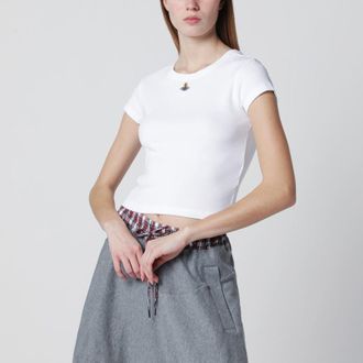 Vivienne Westwood White cropped T-shirt with Orb logo