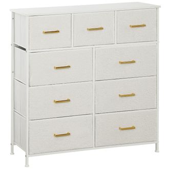 HOMCOM Chest of Drawers with 9 Drawers - Boucle Storage Organiser - Cream | TJ Hughes