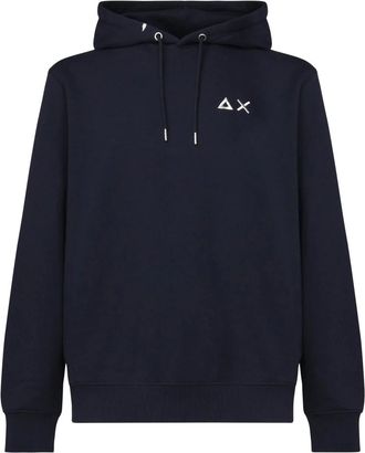 Sun 68 Hoodies & sweatvesten, Heren, Blauw, XL, Katoen, Blauwe Sweatshirt met Logo en Trekkoord Capuchon