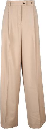 Sportmax Hoge taille wollen broek met zakken - Dames - Wijde Broeken - Beige - S - Wol - Broeken
