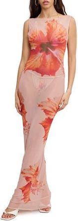 Good American Gauze Mesh Cover-Up Maxi Dress in Mauve Tropical Hibiscus001 at Nordstrom Rack, Size X-Small