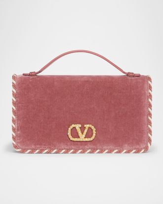 Valentino Garavani VLOGO Signature Suede Wallet with Chain Strap