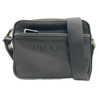 Prada Saffiano Black Nylon Shoulder Bag (Pre-Owned)