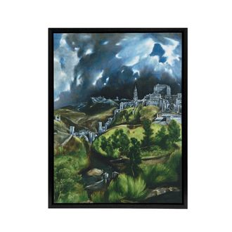 Artery8 El Greco View Of Toledo Spain Framed Canvas Wall Art Print | Size: W24 x H32