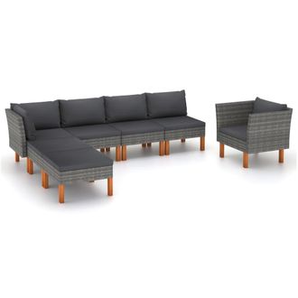 vidaXL Vidaxl - Set Divani Da Giardino 7pz Polyrattan Legno Di Eucalipto Grigio