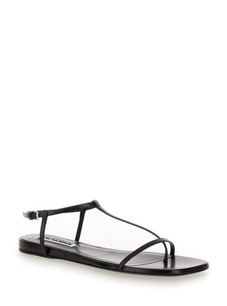Jil Sander Womens Black Leather Sandals With Ankle Buckle Goat