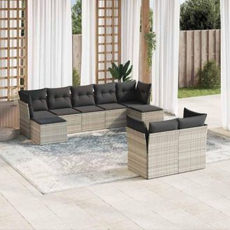 vidaXL Set Muebles Jard&iacute;n 9 Pzas Y Cojines Rat&aacute;n Sint&eacute;tico Gris Claro Vidaxl