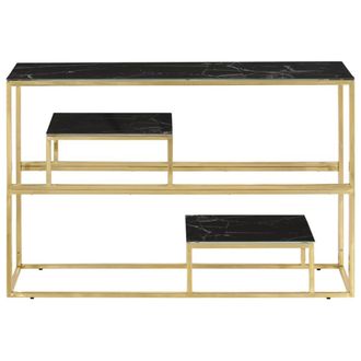Berkfield Home Modern Console Table Gold Stainless Steel & Tempered Glass
