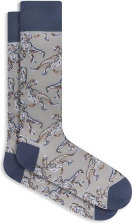Bugatchi Dinosaur Mercerized Cotton Blend Dress Socks in Cement at Nordstrom
