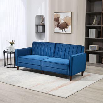 HOMCOM Convertible Sofa Futon Velvet-Touch Tufted Couch Sofa Bed Split Back in Blue