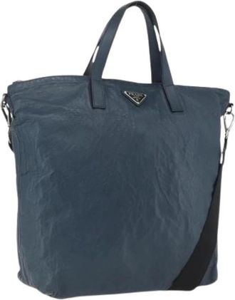 Prada Pre-owned Tote Bags, female, Blue, Size: ONE SIZE Pre-owned Leather Tote Bag