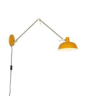 QAZQA Qazqa Retro/vintage Aplique Retro Amarillo Con Bronce - Milou Acero Alargada Adecuado Para Led Max. 1 X 25 Watt