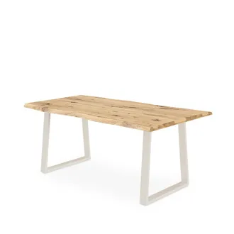 Koketto Home Mesa de comedor con tapa madera de 140 cm y patas metal beige