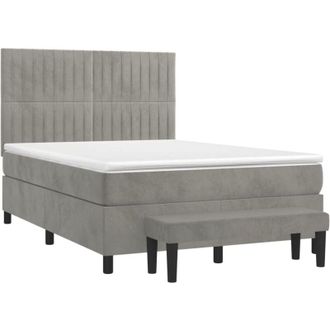 vidaXL Vidaxl - Cama Box Spring Con Colch&oacute;n Terciopelo Gris Claro 140x190 Cm