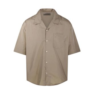 Ami Short Sleeve Shirts, male, Brown, Size: M A036 S/S Boxy Shirt with Camp Collar and Embossed ADC