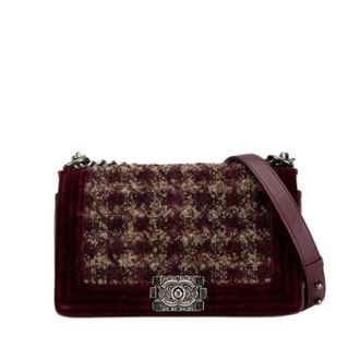 Chanel Pre-owned Velvet Tweed Boy Bag - Dames - Pre-owned - Rood - Maat: ONE Size Tweed