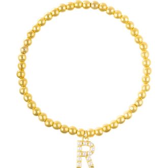 Adornia Faux Pearl Initial Charm Beaded Bracelet in Gold White-R at Nordstrom Rack