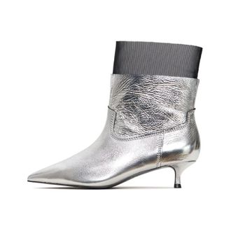 Cesare Gaspari Schoenen, Dames, Grijs, 41 EU, Leer, Enkellaarsjes met Kittenhak Rhodopis