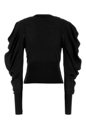 Blumarine Puff-Sleeve Virgin Wool Cardigan - Black