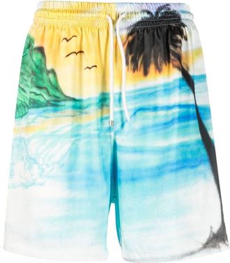 Flaneur palm-tree print detail shorts - men - Polyester - L - White
